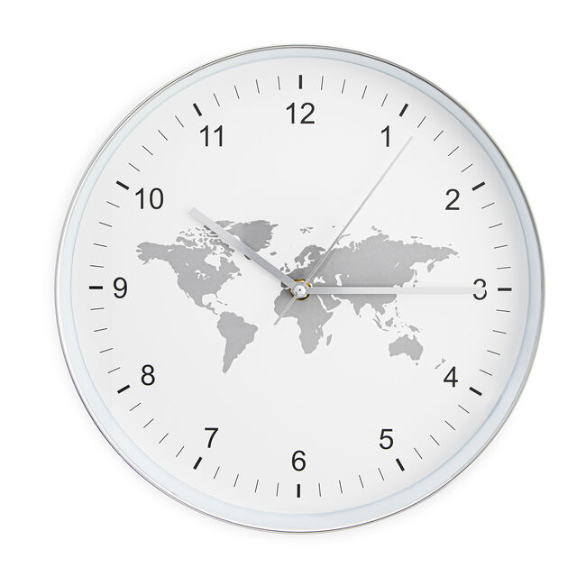 12" Grey World Map Clock